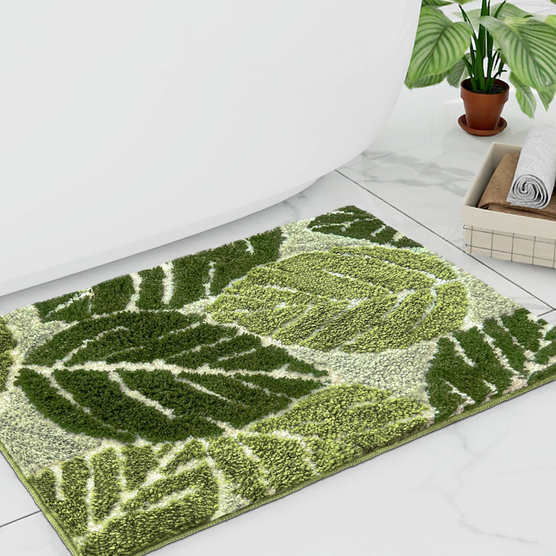 Bayou Breeze Sage Green Plant Non Slip Bathroom Rugs | Wayfair